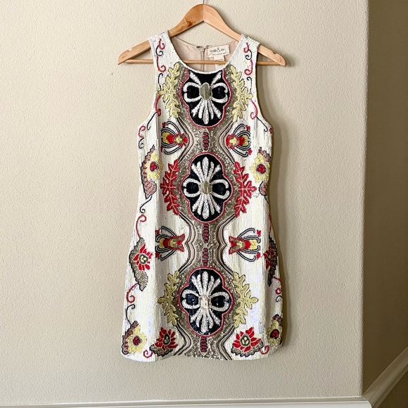 Needle & Thread Sequined Embroidered Dress Fully Embellished Ecru Bling Cocktail - Picture 3 of 14